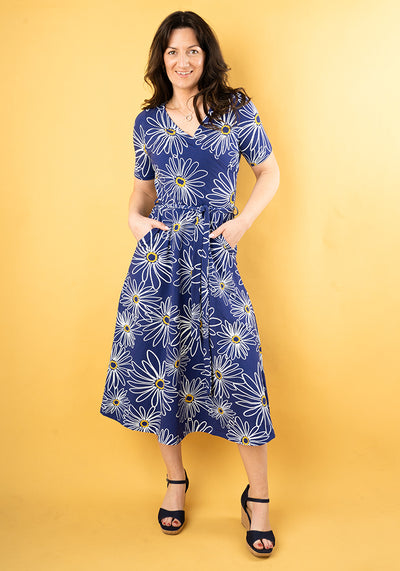 Ava - Grace Large Daisy Print Cotton Midi Dress