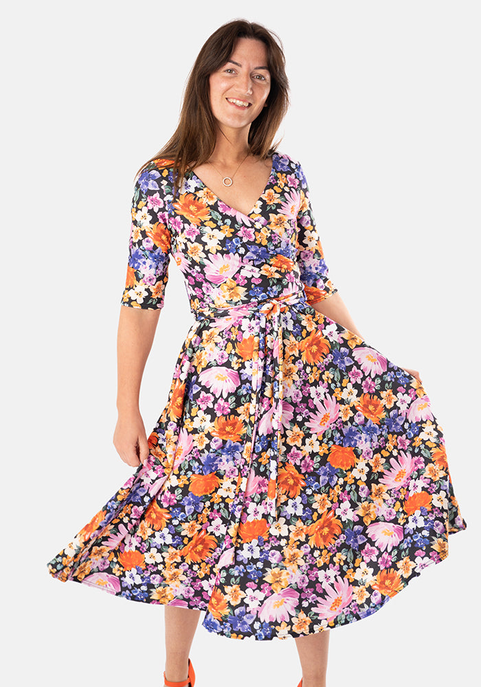 Seventh angle of Avianna Hand Painted Floral Print Swing Dress