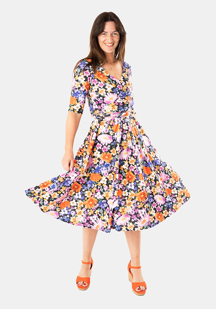 Fifth angle of Avianna Hand Painted Floral Print Swing Dress
