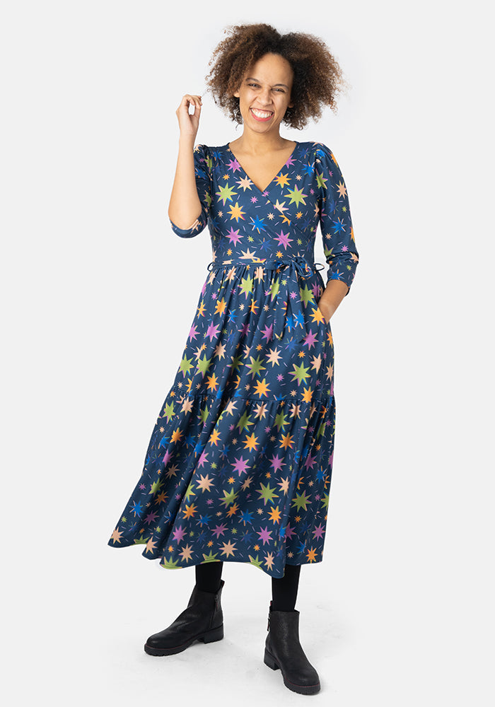 Avita Multi Coloured Star Print Tiered Hem Midaxi Dress