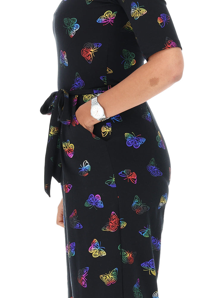 Fourth angle of Aviva Rainbow Foil Butterflies Print Cotton Culotte Jumpsuit