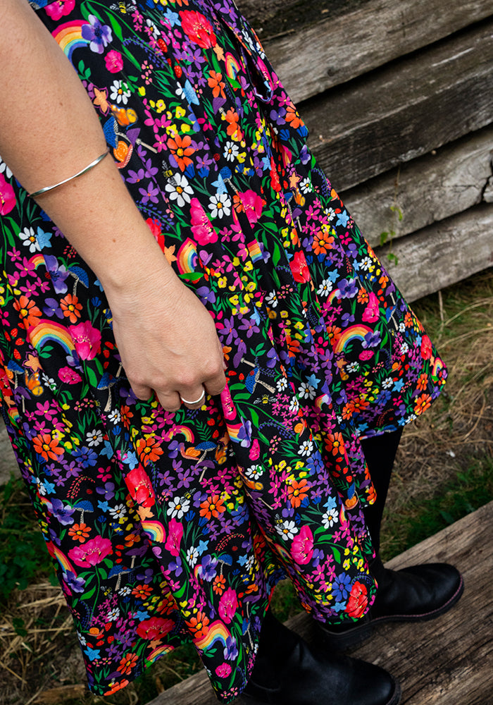 Fourth angle of Ayla Rainbow Garden Print Swing Dress