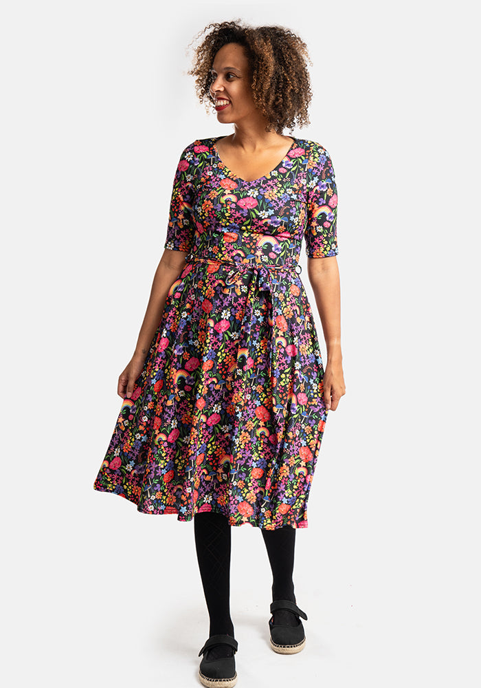 Fifth angle of Ayla Rainbow Garden Print Swing Dress