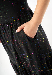 Azana Black Rainbow Pebble Dot Foil Printed Cotton Tiered Hem Midaxi Dress