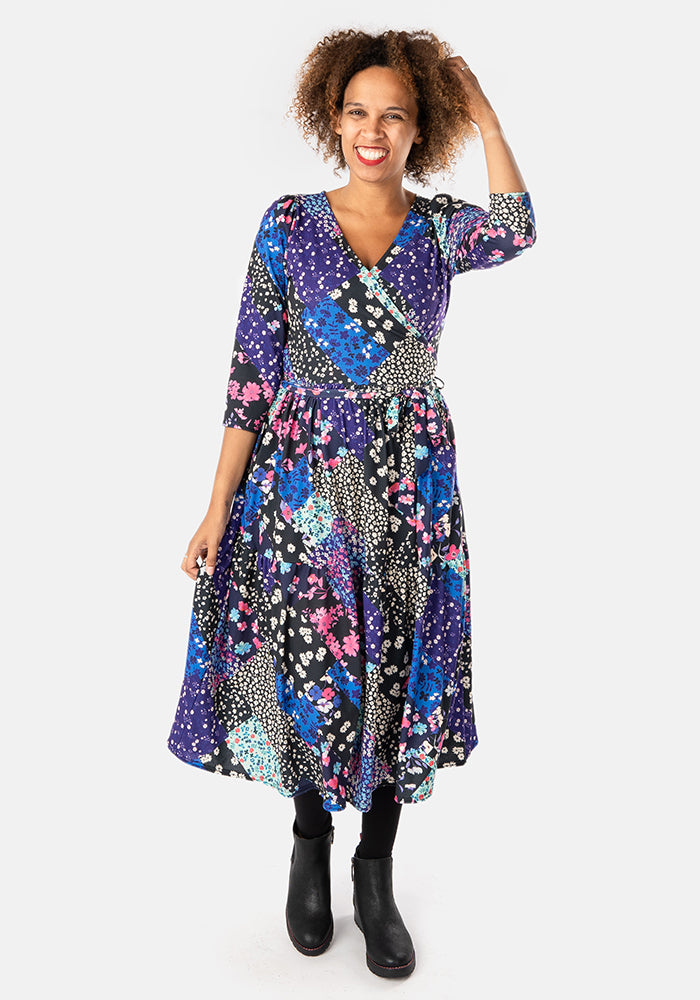 Azaria Patchwork Floral Tiered Hem Midi