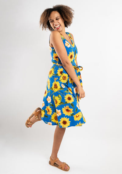 Azzurra Blue Sunflower Print Cotton Dress