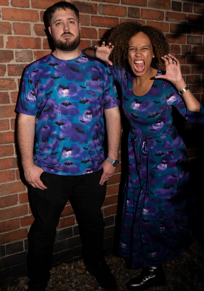 Morgana Purple Bats in the Night Sky Print Cotton Midaxi Dress
