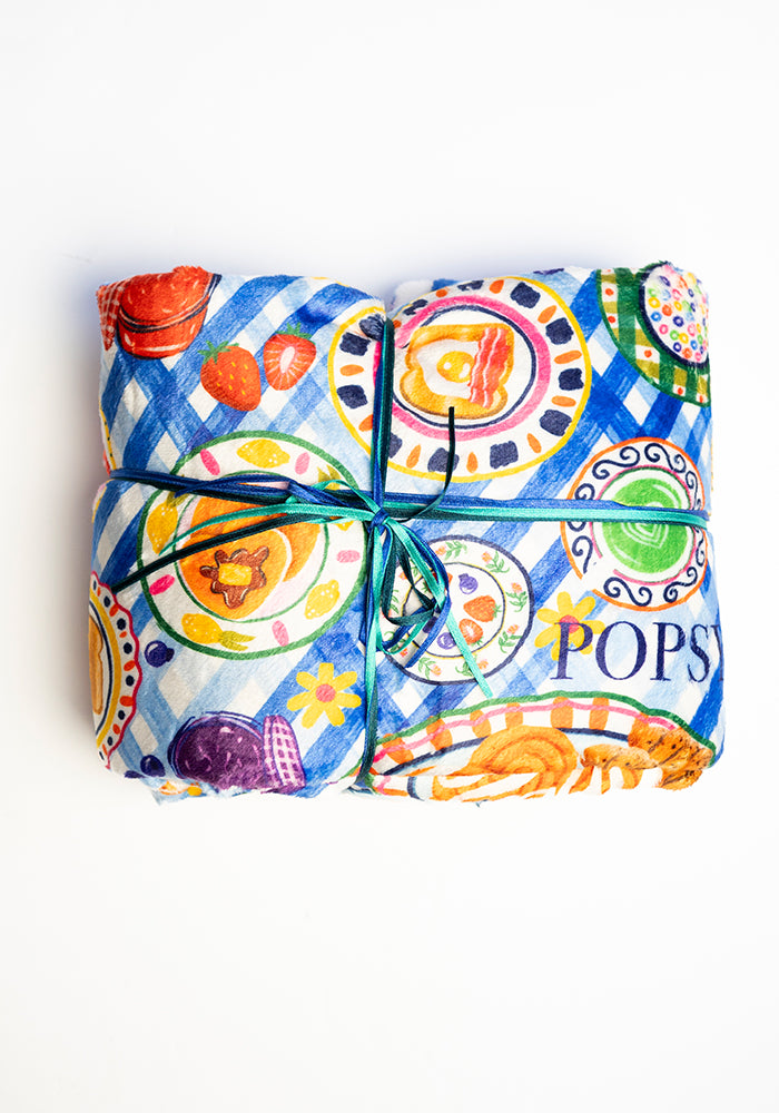 Front view of Breakfast Table Print Plush Throw Blanket (Pop-Under)
