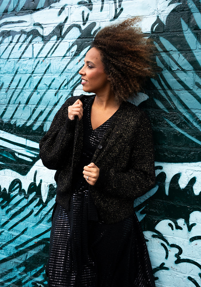 Fifth angle of Black &amp; Gold Lurex Cardigan