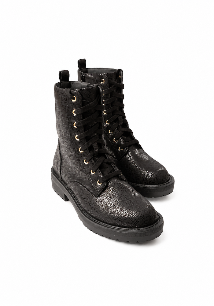 Black Shimmer Lace Up Boot