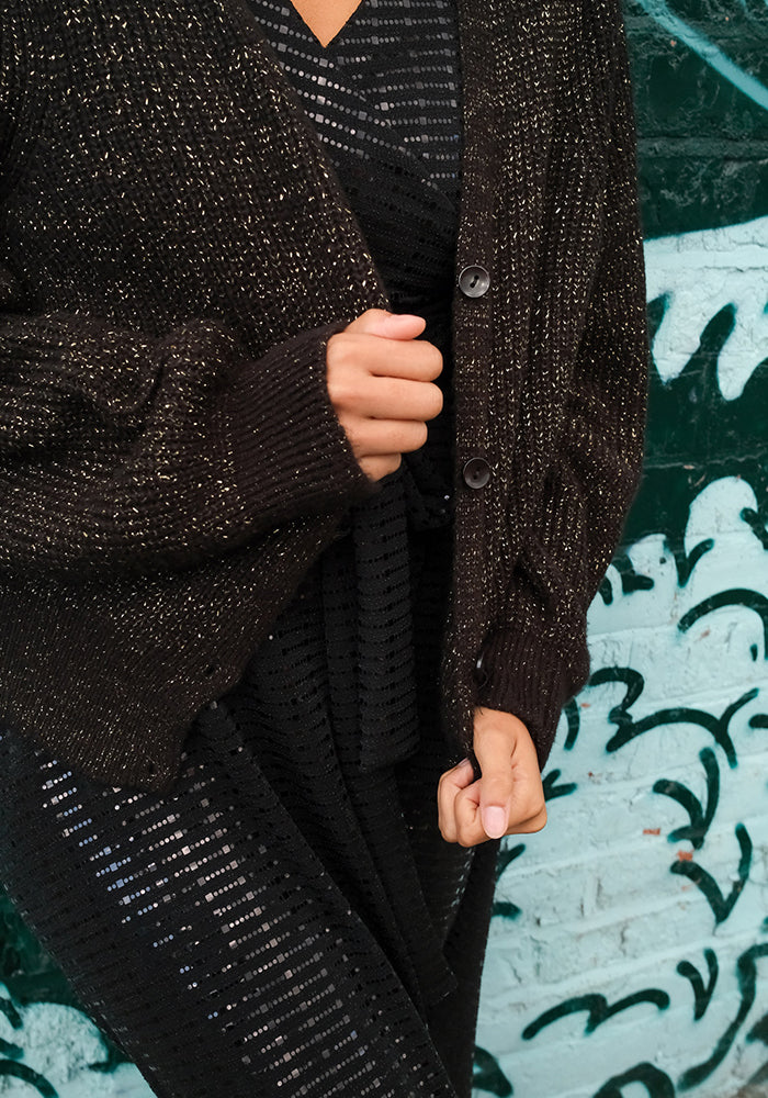 Sixth angle of Black &amp; Gold Lurex Cardigan
