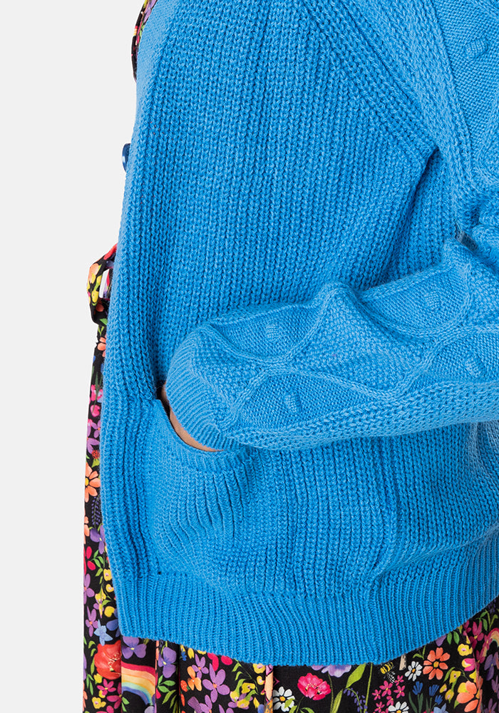 Fourth angle of Blue Cable Sleeve Cardigan