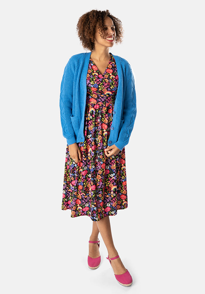 Second angle of Blue Cable Sleeve Cardigan