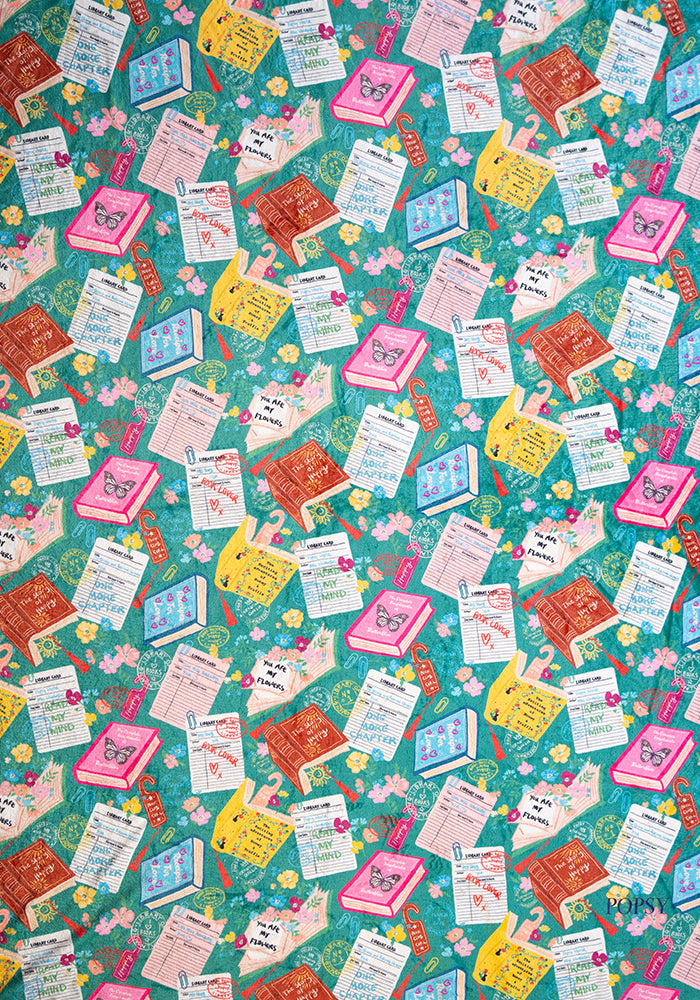 Fourth angle of Teal Library Books Print Plush Blanket (Pop-Under)