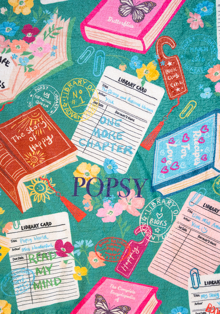 Seventh angle of Teal Library Books Print Plush Blanket (Pop-Under)