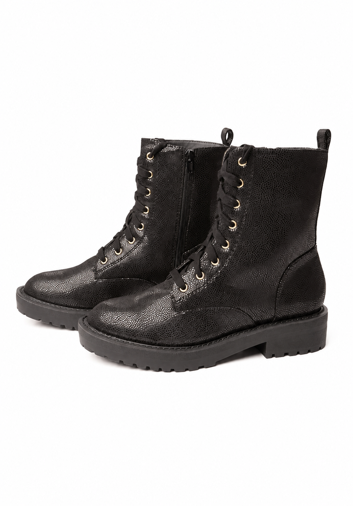 Black Shimmer Lace Up Boot