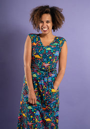 Bambiraptor Dinosaur Print Cotton Midi Dress
