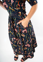 Barnum Circus Troop Print Cotton Midi Dress