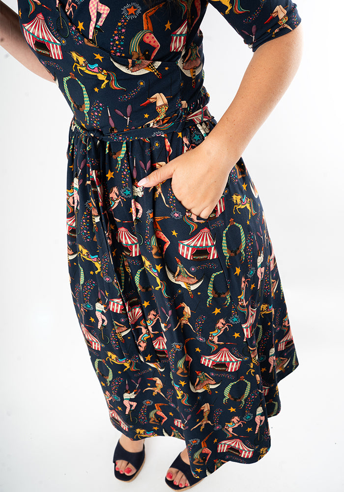 Barnum Circus Troop Print Cotton Midi Dress