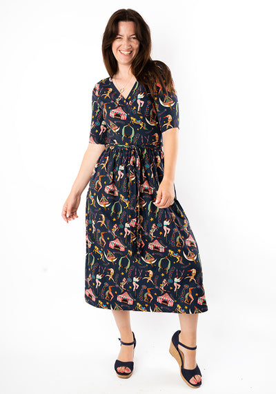 Barnum Circus Troop Print Cotton Midi Dress