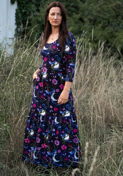 Selvina Bat Floral Print Cotton Midaxi Dress