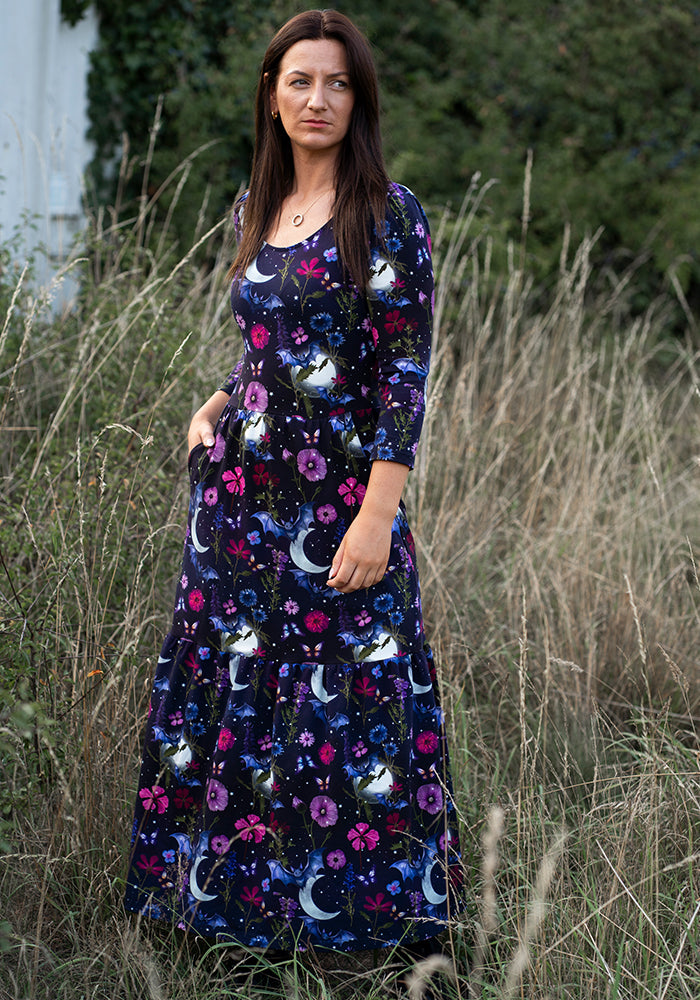 Selvina Bat Floral Print Cotton Midaxi Dress