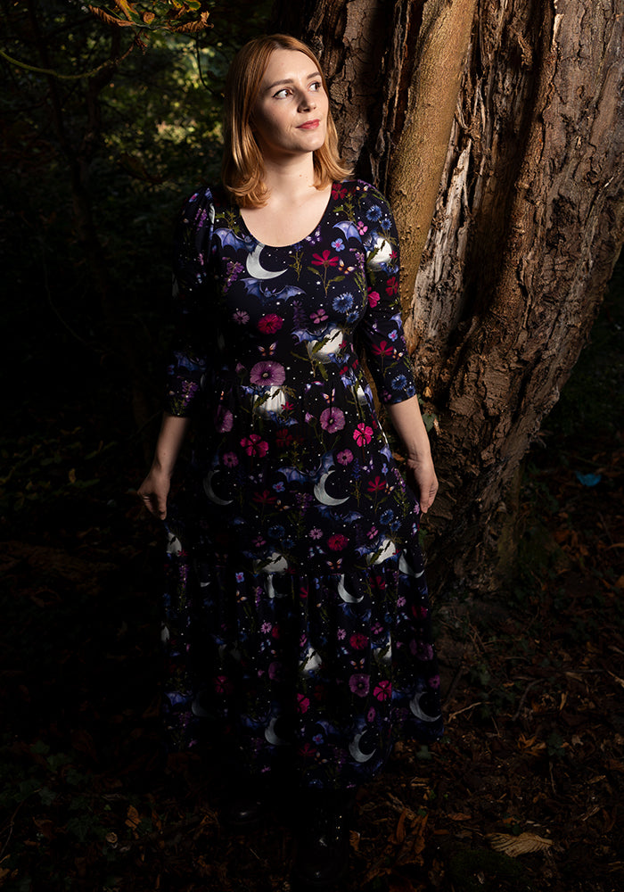 Selvina Bat Floral Print Cotton Midaxi Dress