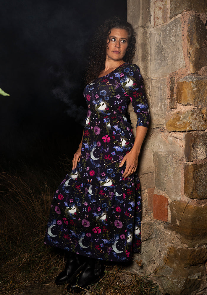 Selvina Bat Floral Print Cotton Midaxi Dress