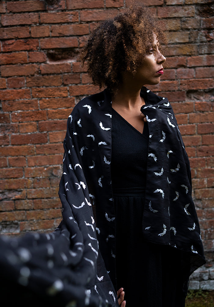 Black Bat Foil Print Scarf