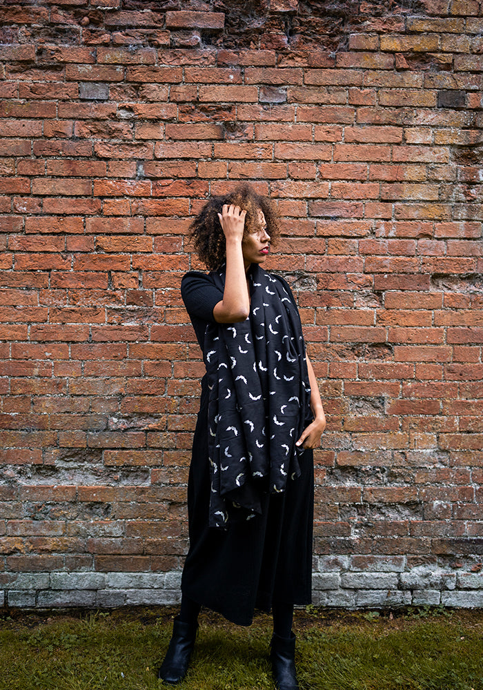 Black Bat Foil Print Scarf