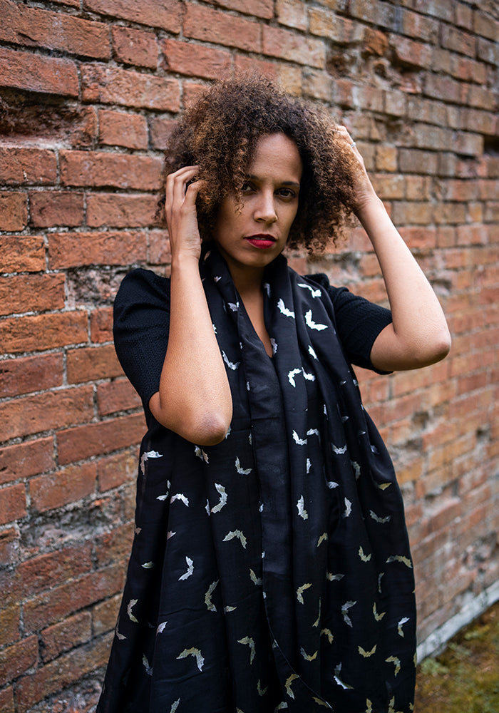 Black Bat Foil Print Scarf