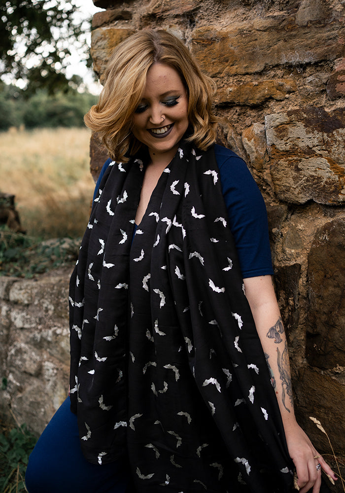 Black Bat Foil Print Scarf