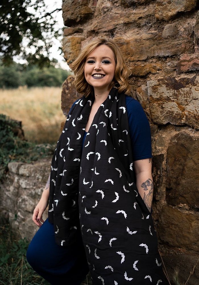 Black Bat Foil Print Scarf