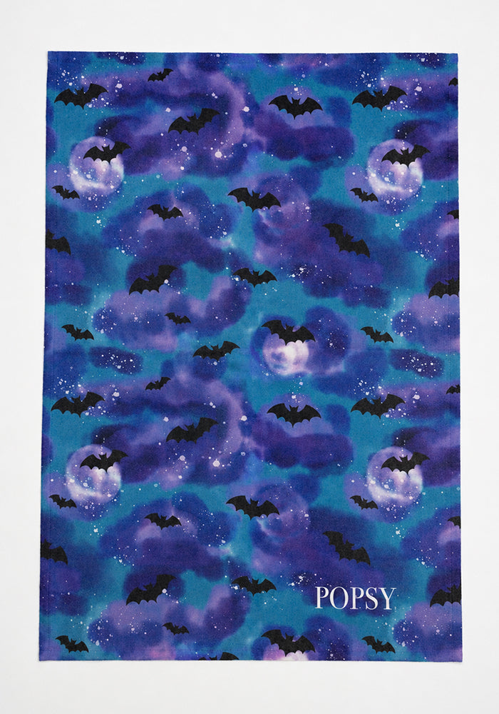 Bats in the Night Sky Print Tea Towel - Purple