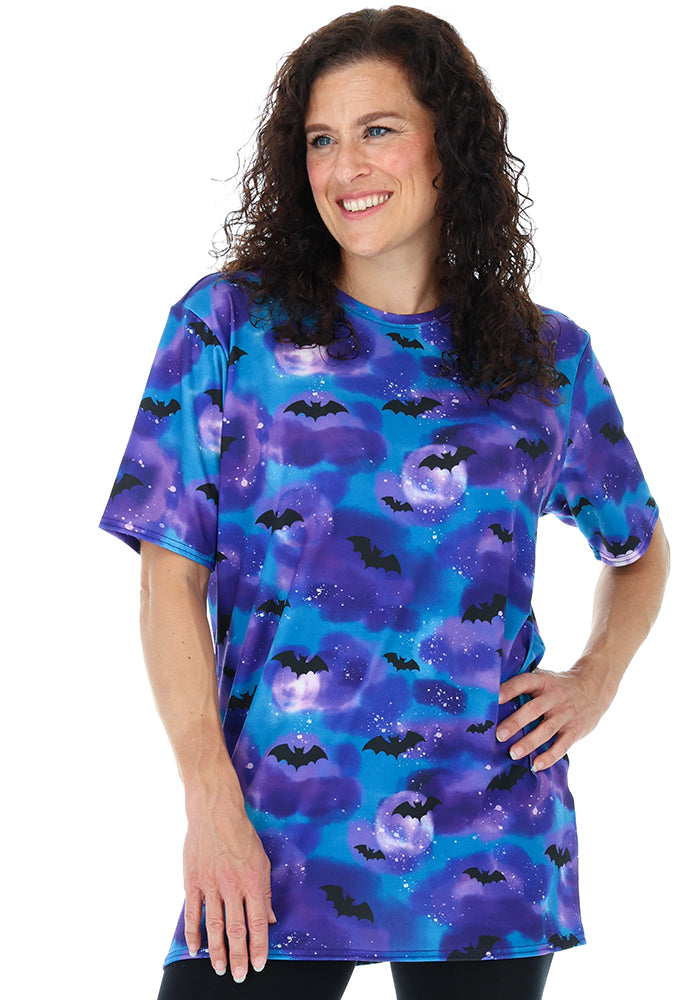 Bats in the Night Sky Purple Print Adults T-Shirt
