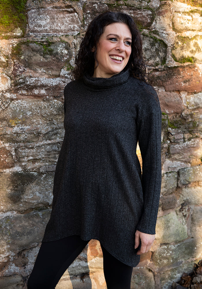 Front view of Bexley Grey Brushed Chunky Rib Tunic