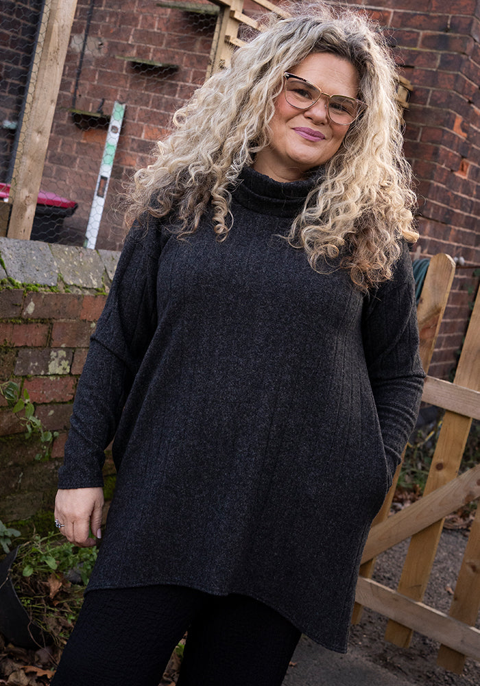 Eighth angle of Bexley Grey Brushed Chunky Rib Tunic