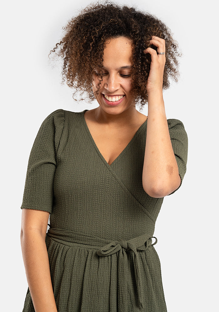 Seventh angle of Baxter Plain Khaki Midaxi Dress