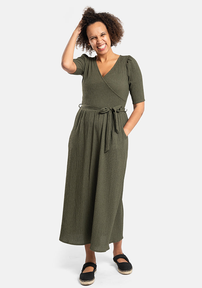 Ninth angle of Baxter Plain Khaki Midaxi Dress