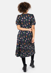 Bea Rabbit Story Print Cotton Midi Dress