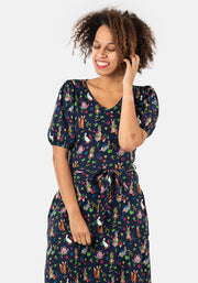 Bea Rabbit Story Print Cotton Midi Dress