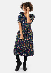 Bea Rabbit Story Print Cotton Midi Dress