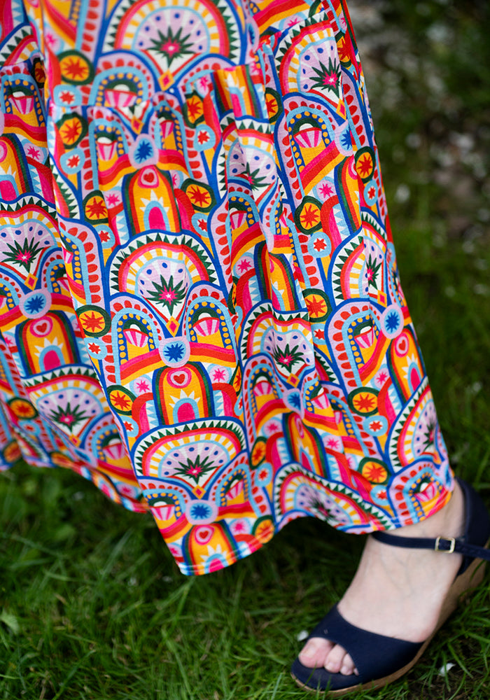 Fifth angle of Bebe Hand Painted Deco Print Tiered Hem Midaxi Dress
