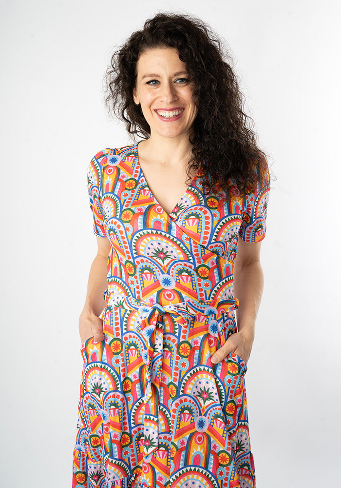 Sixth angle of Bebe Hand Painted Deco Print Tiered Hem Midaxi Dress