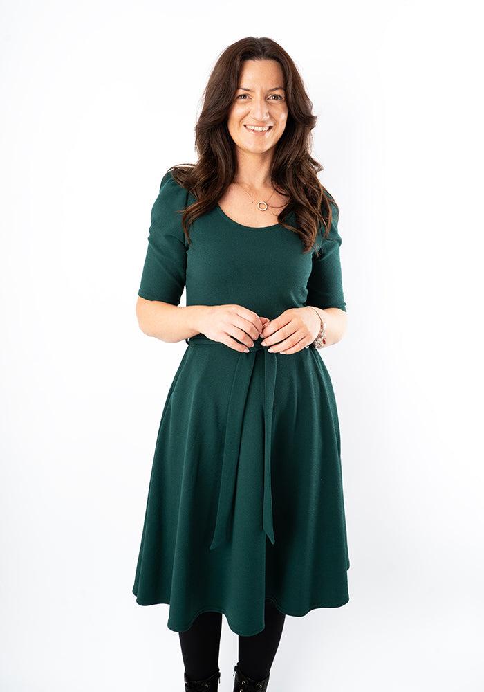 Eighth angle of Becca Bottle Green Textured Crepe Dress
