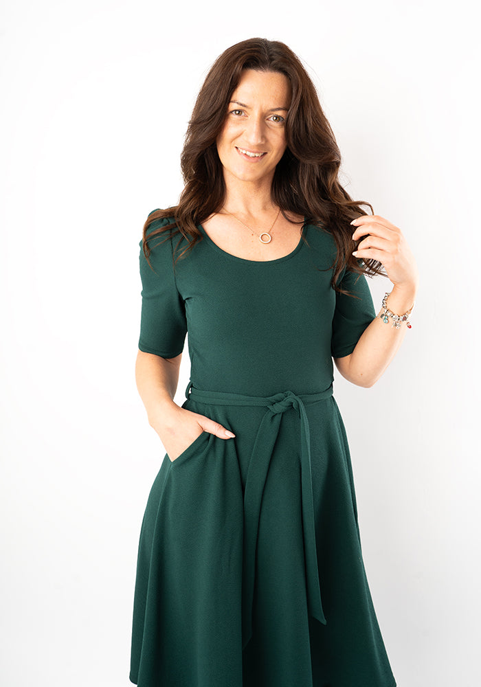 Sixth angle of Becca Bottle Green Textured Crepe Dress