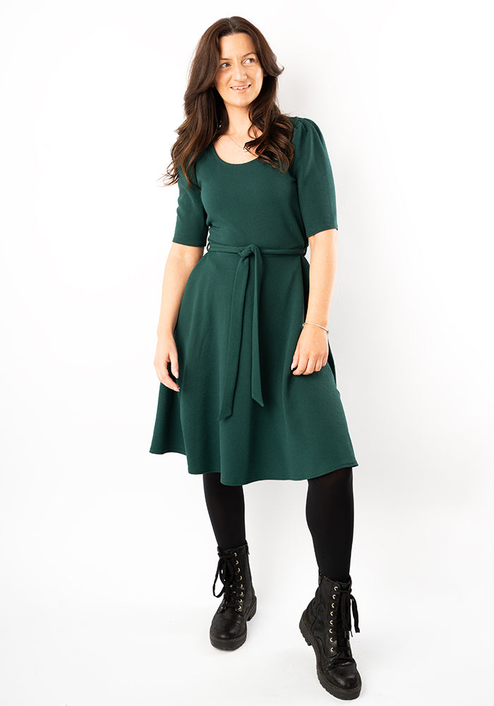 Third angle of Becca Bottle Green Textured Crepe Dress