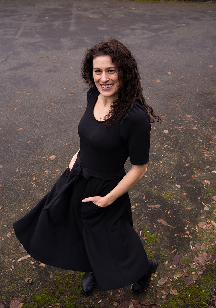 Second angle of Becca Black Textured Crepe Dress