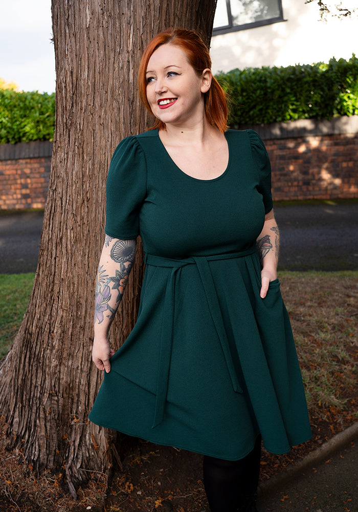 Ninth angle of Becca Bottle Green Textured Crepe Dress