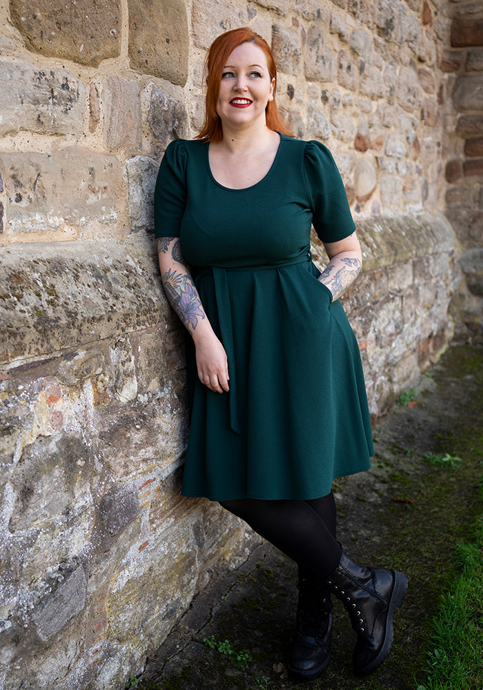 Seventh angle of Becca Bottle Green Textured Crepe Dress